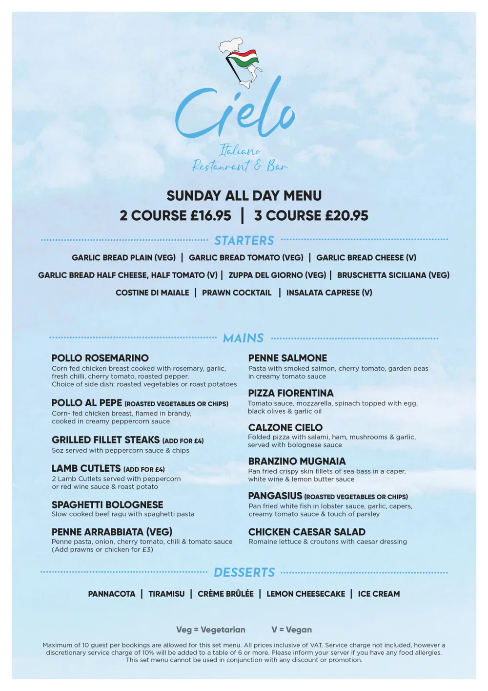 Cielo: Sunday all-day menu