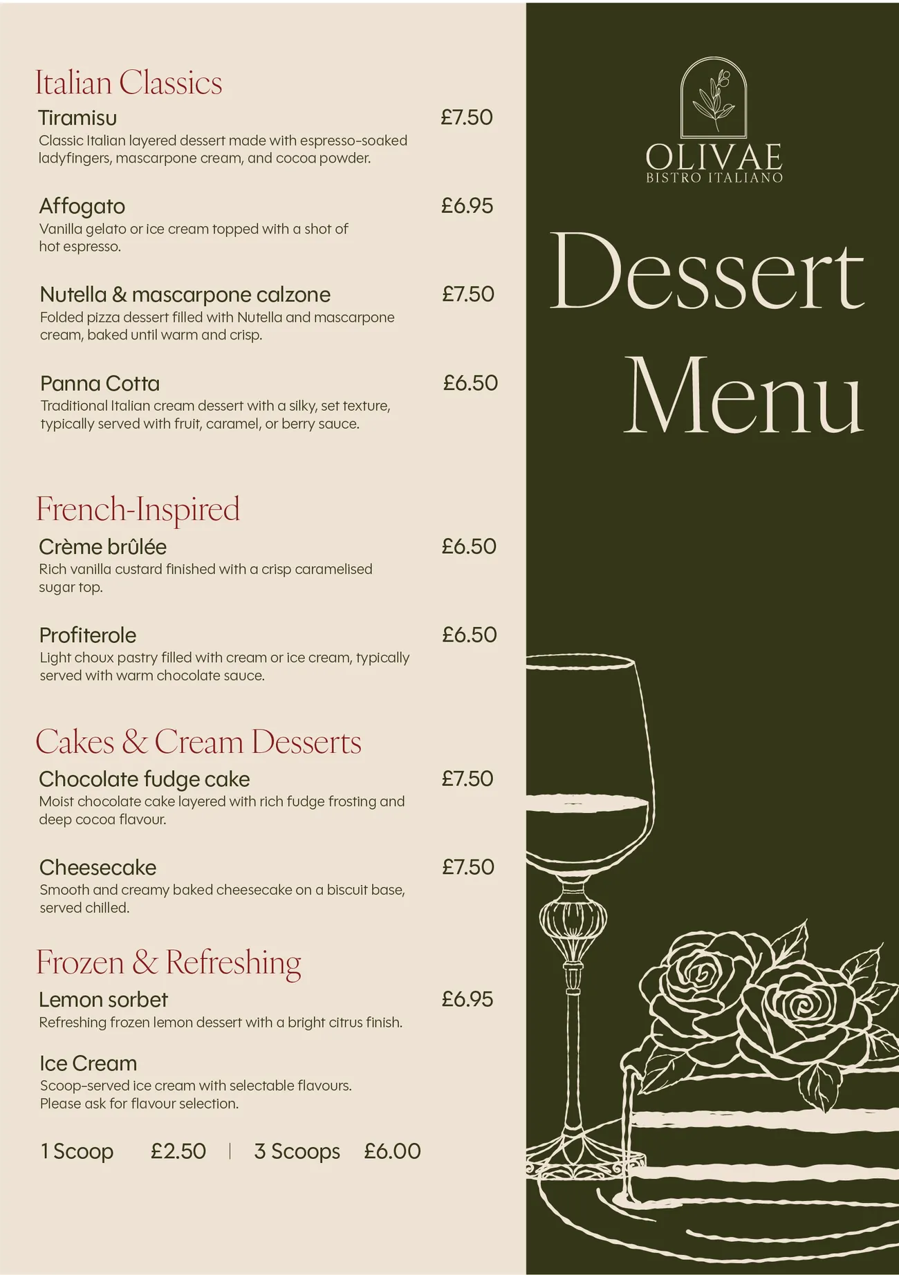 Dessert menu
