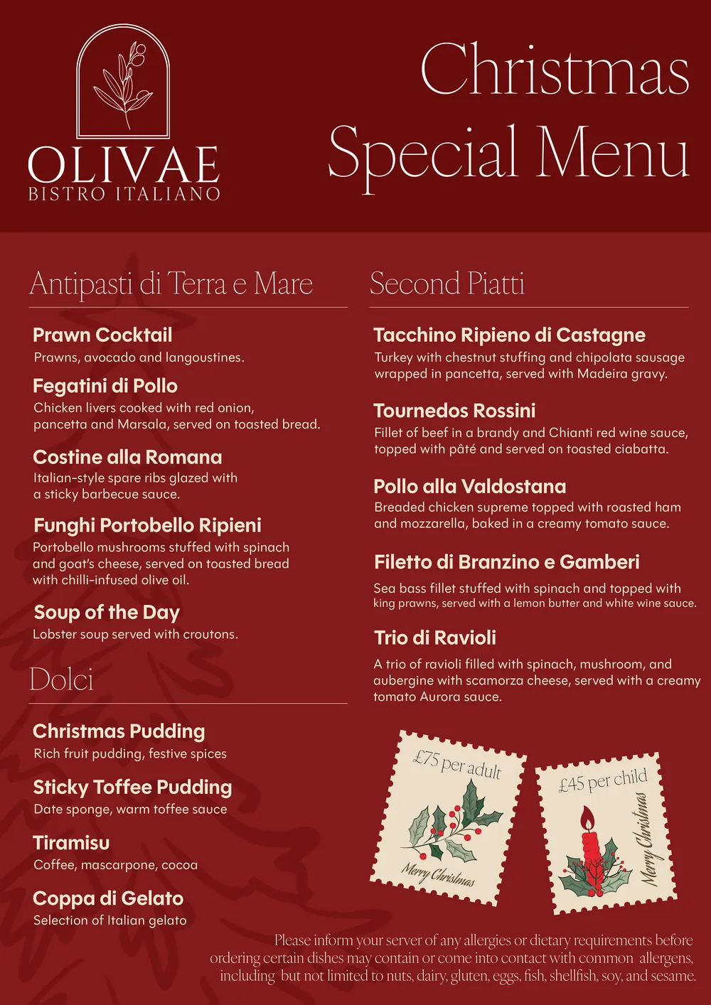 Christmas special menu, A3